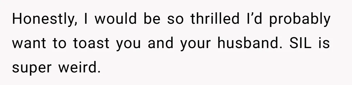 Honestly, I would be so thrilled I’d probably want to toast you and your husband. SIL is super weird.