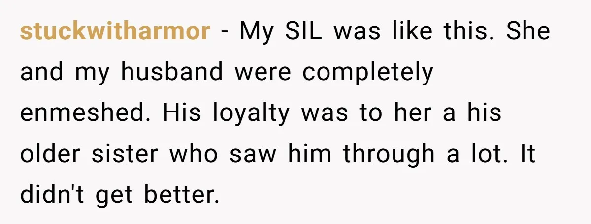She Loves Her Boyfriend of 10 Years, but His Toxic Sister Is Slowly Destroying Their Future stuckwitharmor − My SIL was like this. She and my husband were completely enmeshed. His loyalty was to her a his older sister who saw him through a lot. It...