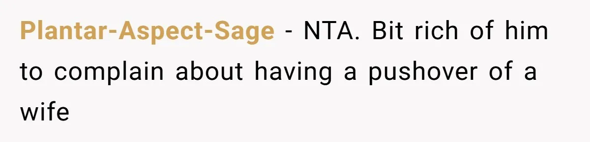 Husband Blamed Wife's Silence As A Failure To Defend Their Marriage Plantar-Aspect-Sage − NTA. Bit rich of him to complain about having a pushover of a wife