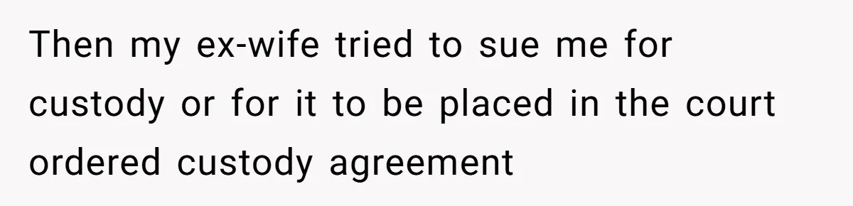 Ex Demands Dad Ban Common Foods At His Home, He Refuses And She Stops Visitation Then my ex-wife tried to sue me for custody or for it to be placed in the court ordered custody agreement