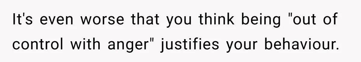 Partner Defends A Stressed Mother Against Her Boyfriends Harsh Reaction To A Dangerous Situation It's even worse that you think being "out of control with anger" justifies your behaviour.