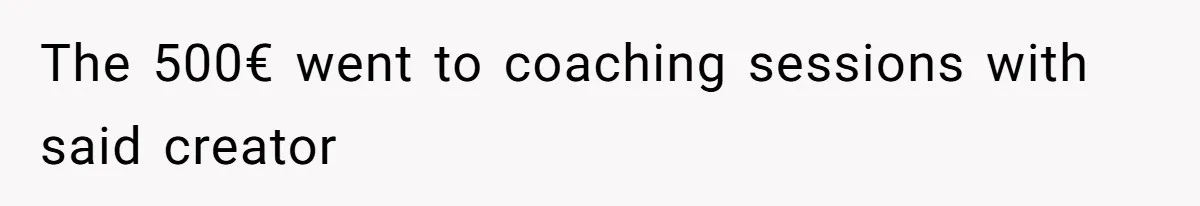 The 500€ went to coaching sessions with said creator