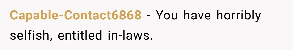 She Refused to Host Mother’s Day for Her In-Laws, and Somehow That Became Her Fault Capable-Contact6868 − You have horribly selfish, entitled in-laws.