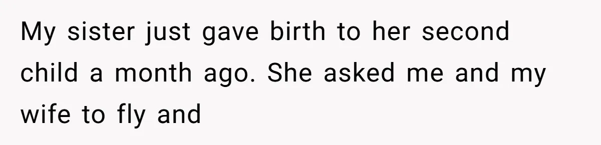 He Flew Across the Country to Help His Sister After Childbirth, Then Realized He’d Been Treated Like Unpaid Staff My sister just gave birth to her second child a month ago. She asked me and my wife to fly and