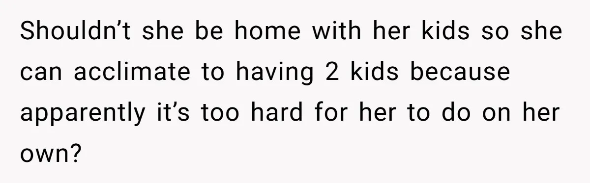 He Flew Across the Country to Help His Sister After Childbirth, Then Realized He’d Been Treated Like Unpaid Staff Shouldn’t she be home with her kids so she can acclimate to having 2 kids because apparently it’s too hard for her to do on her own?