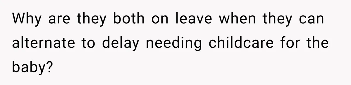 He Flew Across the Country to Help His Sister After Childbirth, Then Realized He’d Been Treated Like Unpaid Staff Why are they both on leave when they can alternate to delay needing childcare for the baby?