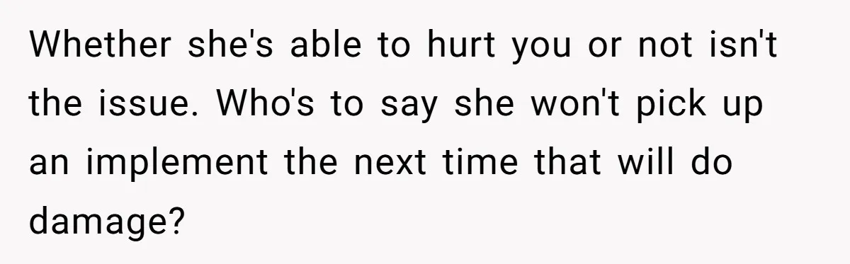 Pregnant Woman Strikes Her Provider In The Kitchen Over A Simple Dropped Sandwich Whether she's able to hurt you or not isn't the issue. Who's to say she won't pick up an implement the next time that will do damage?