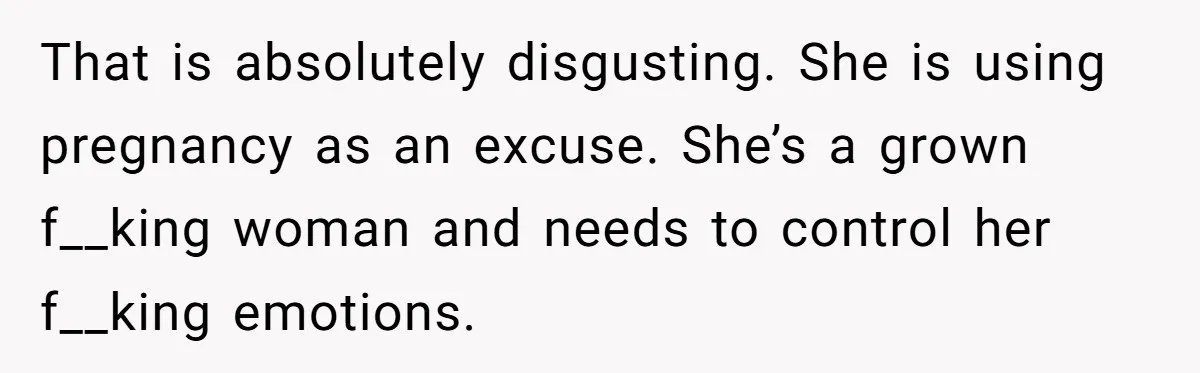 Pregnant Woman Strikes Her Provider In The Kitchen Over A Simple Dropped Sandwich That is absolutely disgusting. She is using pregnancy as an excuse. She’s a grown f__king woman and needs to control her f__king emotions.