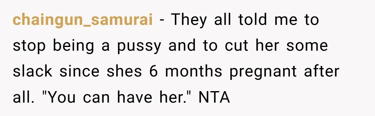 Pregnant Woman Strikes Her Provider In The Kitchen Over A Simple Dropped Sandwich chaingun_samurai − They all told me to stop being a pussy and to cut her some slack since shes 6 months pregnant after all. "You can have her." NTA