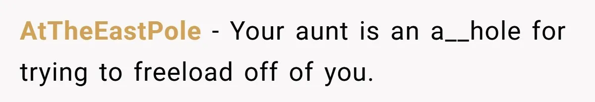 Teen Refuses To Cover Expensive Bill After Father Invites Freeloading Relatives To Sister Celebration Dinner AtTheEastPole − Your aunt is an a__hole for trying to freeload off of you.