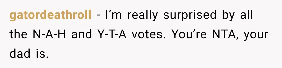 She Chose a 3AM Drive Over Sleeping Separately From Her Boyfriend at Her Parents’ House, and Her Dad Took It Personally gatordeathroll − I’m really surprised by all the N-A-H and Y-T-A votes. You’re NTA, your dad is.