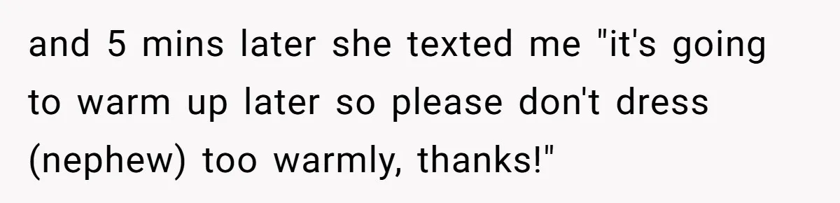 Woman Babysits Her Nephew For Free, Then Finds A Hidden Camera Watching Her Playroom and 5 mins later she texted me "it's going to warm up later so please don't dress (nephew) too warmly, thanks!"