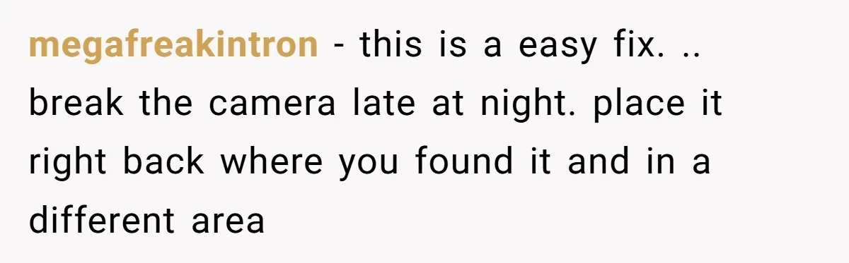 Woman Babysits Her Nephew For Free, Then Finds A Hidden Camera Watching Her Playroom megafreakintron − this is a easy fix. .. break the camera late at night. place it right back where you found it and in a different area
