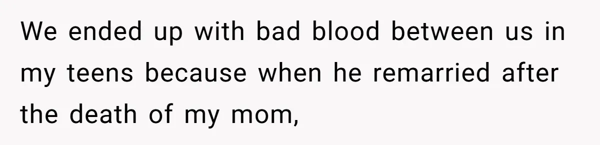 Young Man Throws His Fathers Old Words Back At Him Over Family Photos In His New Home We ended up with bad blood between us in my teens because when he remarried after the death of my mom,