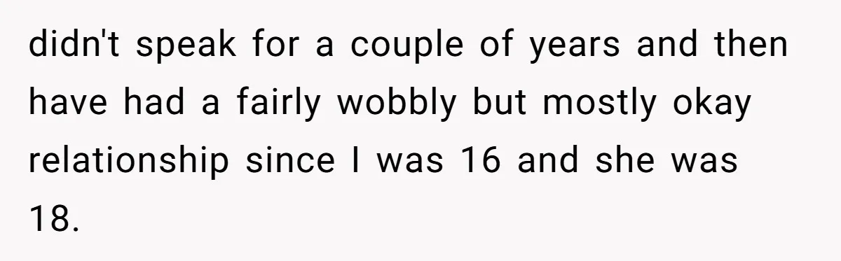 Sister Names Her Baby After Her Brother's Husband, Following Years Of Strange Fixation didn't speak for a couple of years and then have had a fairly wobbly but mostly okay relationship since I was 16 and she was 18.