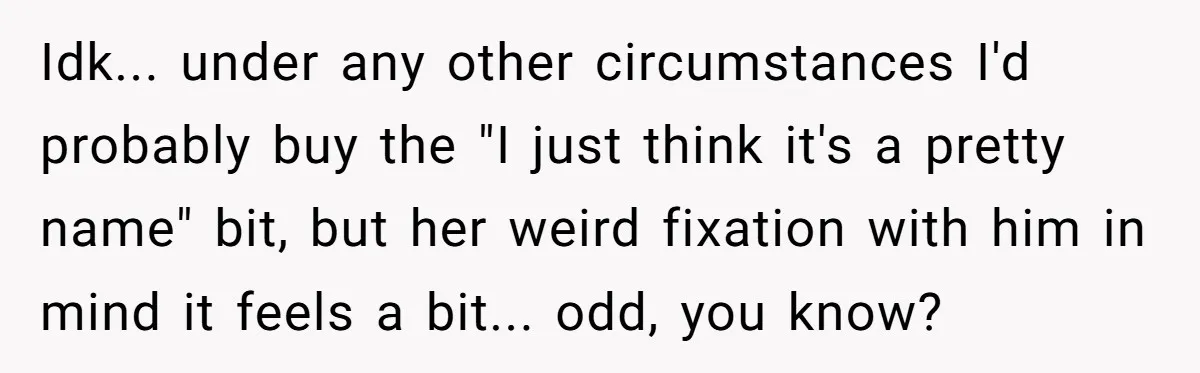 Sister Names Her Baby After Her Brother's Husband, Following Years Of Strange Fixation Idk... under any other circumstances I'd probably buy the "I just think it's a pretty name" bit, but her weird fixation with him in mind it feels a bit... odd,...