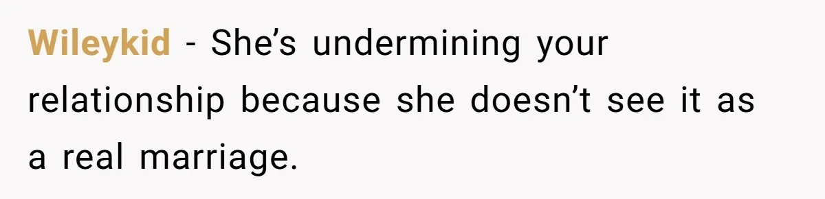 Sister Names Her Baby After Her Brother's Husband, Following Years Of Strange Fixation Wileykid − She’s undermining your relationship because she doesn’t see it as a real marriage.