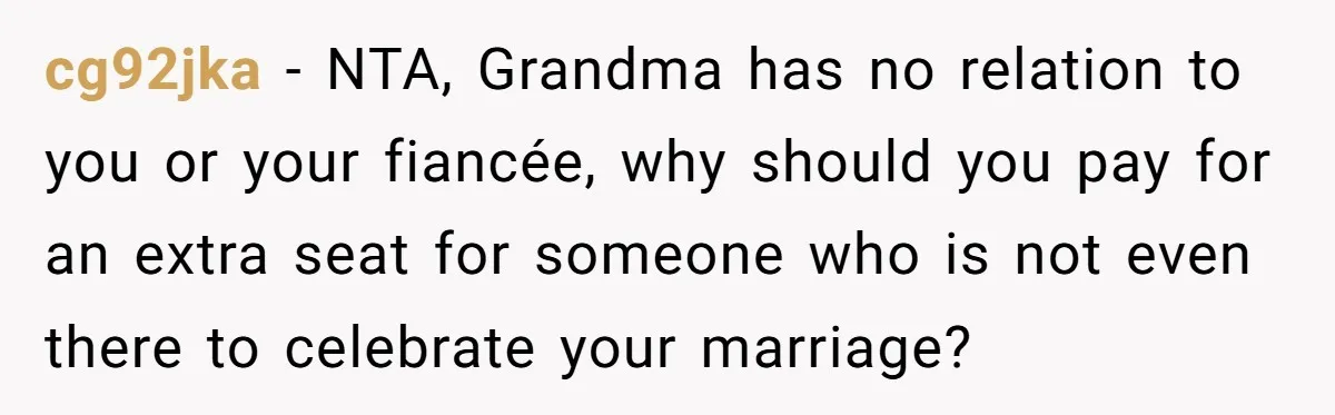 His Kids Boycott His Wedding After He Refuses To Invite Grandma, Family Drama Explodes cg92jka − NTA, Grandma has no relation to you or your fiancée, why should you pay for an extra seat for someone who is not even there to celebrate your...