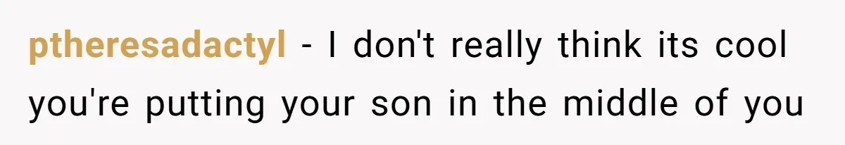 ptheresadactyl − I don't really think its cool you're putting your son in the middle of you