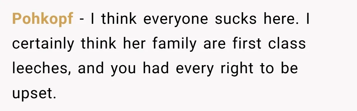 The High-Altitude Heist: When "Family Discounts" Turn Into a $7,000 Family Feud Pohkopf − I think everyone sucks here. I certainly think her family are first class leeches, and you had every right to be upset.