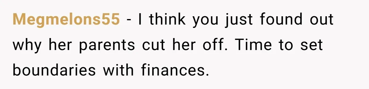 Successful Entrepreneur Reaches Massive Wealth, Only To Watch His Partner Abandon Her Career Megmelons55 − I think you just found out why her parents cut her off. Time to set boundaries with finances.