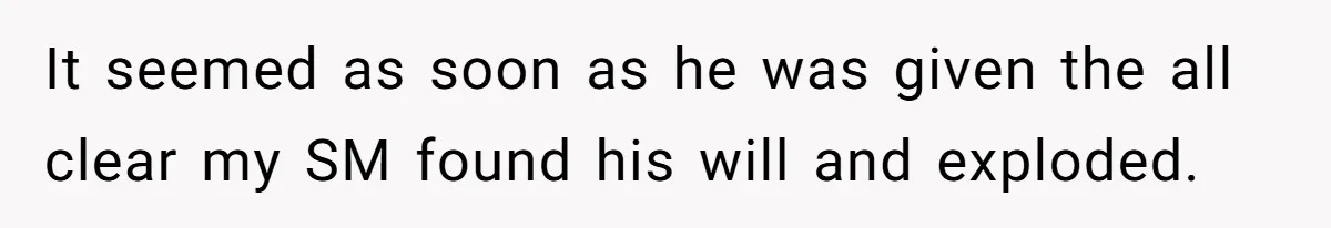 It seemed as soon as he was given the all clear my SM found his will and exploded.