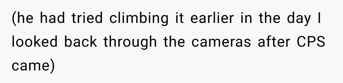(he had tried climbing it earlier in the day I looked back through the cameras after CPS came)