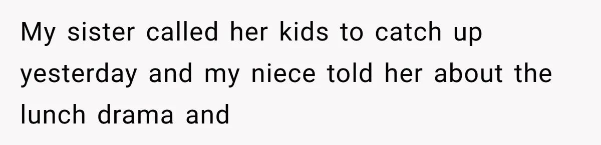 My sister called her kids to catch up yesterday and my niece told her about the lunch drama and