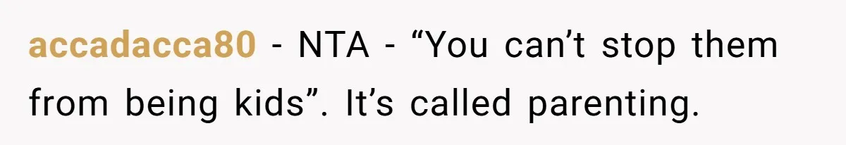 accadacca80 − NTA - “You can’t stop them from being kids”. It’s called parenting.