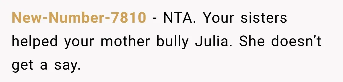 Man Takes His Fiancé And the Turkey After Mom Criticizes Her For Not Cooking New-Number-7810 − NTA. Your sisters helped your mother bully Julia. She doesn’t get a say.