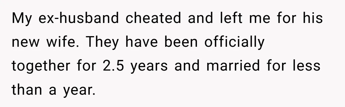 Ex’s New Wife Demands Equal Say In Parenting, Woman Says ‘No’ And Stands Her Ground My ex-husband cheated and left me for his new wife. They have been officially together for 2.5 years and married for less than a year.