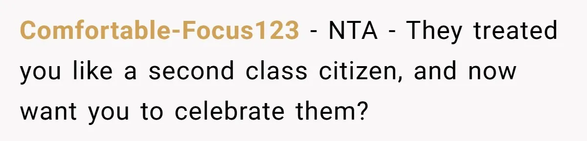 Dad Overlooks Daughter All Her Childhood, Somehow Suddenly Wants Her At Anniversary Party Comfortable-Focus123 − NTA - They treated you like a second class citizen, and now want you to celebrate them?