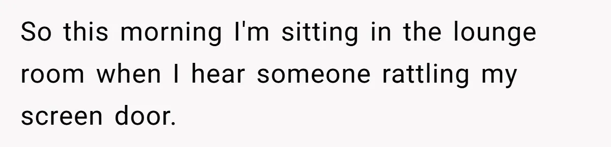 21-Year-Old Tenant Faced An Unexpected Stranger Demanding Entry To Her Home So this morning I'm sitting in the lounge room when I hear someone rattling my screen door.