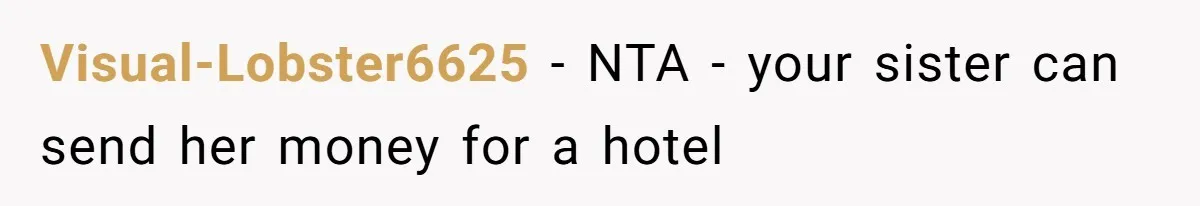 The Ridiculous Request Of A Former College Love Who Ghosted For A Decade But Back For A Nap Visual-Lobster6625 − NTA - your sister can send her money for a hotel