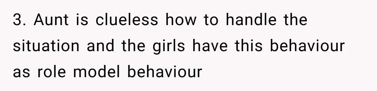 3. Aunt is clueless how to handle the situation and the girls have this behaviour as role model behaviour