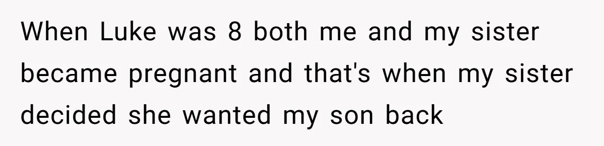 Aunt Who Raised Nephew As Her Son Faces Emotional Backlash From Niece Over Birthday Gift Decision When Luke was 8 both me and my sister became pregnant and that's when my sister decided she wanted my son back