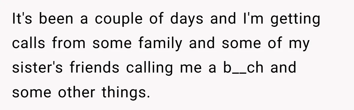 Aunt Who Raised Nephew As Her Son Faces Emotional Backlash From Niece Over Birthday Gift Decision It's been a couple of days and I'm getting calls from some family and some of my sister's friends calling me a b__ch and some other things.