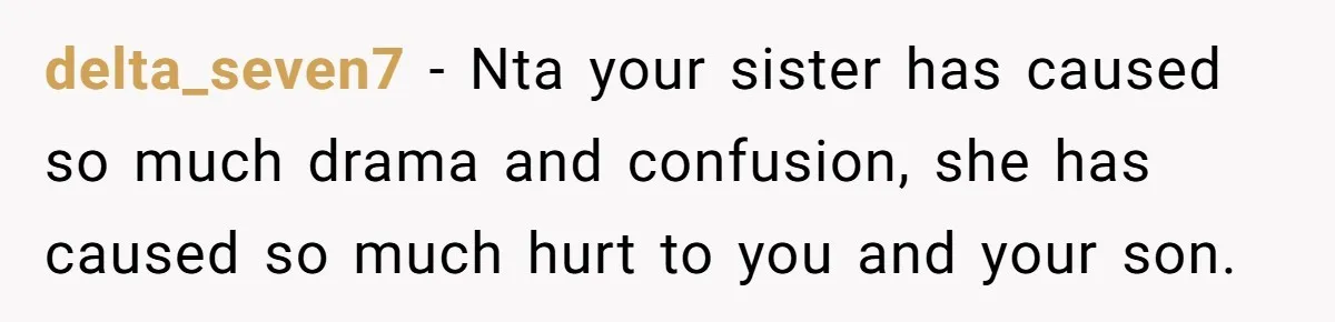 Aunt Who Raised Nephew As Her Son Faces Emotional Backlash From Niece Over Birthday Gift Decision delta_seven7 − Nta your sister has caused so much drama and confusion, she has caused so much hurt to you and your son.