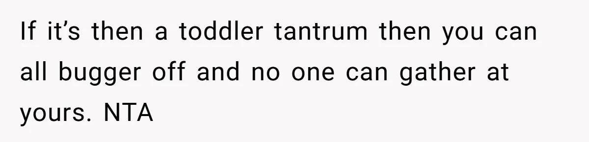 Mother In Law Treats Private Cabin Like An All Inclusive Resort For Her Extended Family If it’s then a toddler tantrum then you can all bugger off and no one can gather at yours. NTA