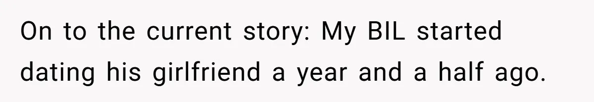 On to the current story: My BIL started dating his girlfriend a year and a half ago.