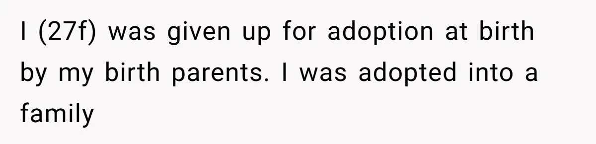 Long-Lost Sibling Crashes Woman's Peaceful Life With Wild Accusations I (27f) was given up for adoption at birth by my birth parents. I was adopted into a family