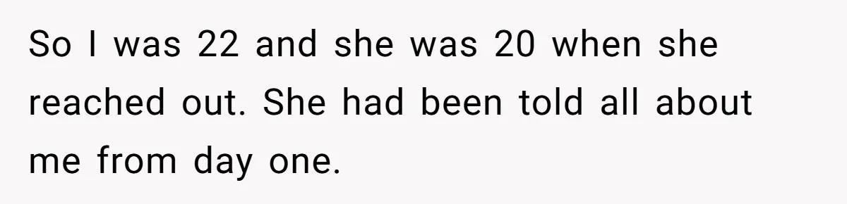 Long-Lost Sibling Crashes Woman's Peaceful Life With Wild Accusations So I was 22 and she was 20 when she reached out. She had been told all about me from day one.