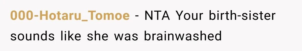 Long-Lost Sibling Crashes Woman's Peaceful Life With Wild Accusations 000-Hotaru_Tomoe − NTA Your birth-sister sounds like she was brainwashed