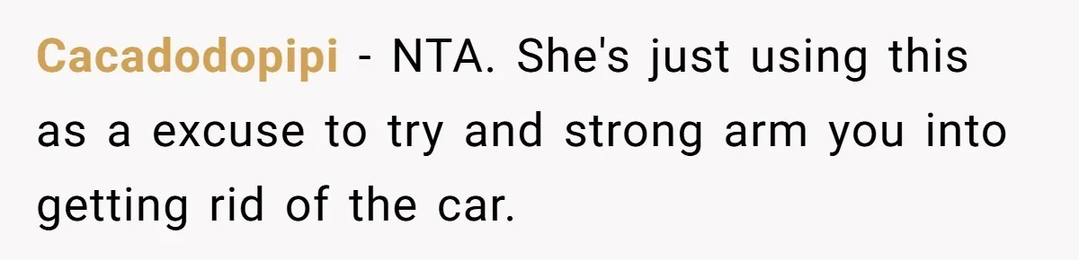 Husband Refuses To Sell His Prized Vintage Car Despite A Sudden Family Safety Crisis Cacadodopipi − NTA. She's just using this as a excuse to try and strong arm you into getting rid of the car.