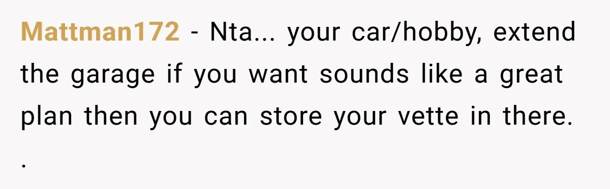 Husband Refuses To Sell His Prized Vintage Car Despite A Sudden Family Safety Crisis Mattman172 − Nta... your car/hobby, extend the garage if you want sounds like a great plan then you can store your vette in there. .