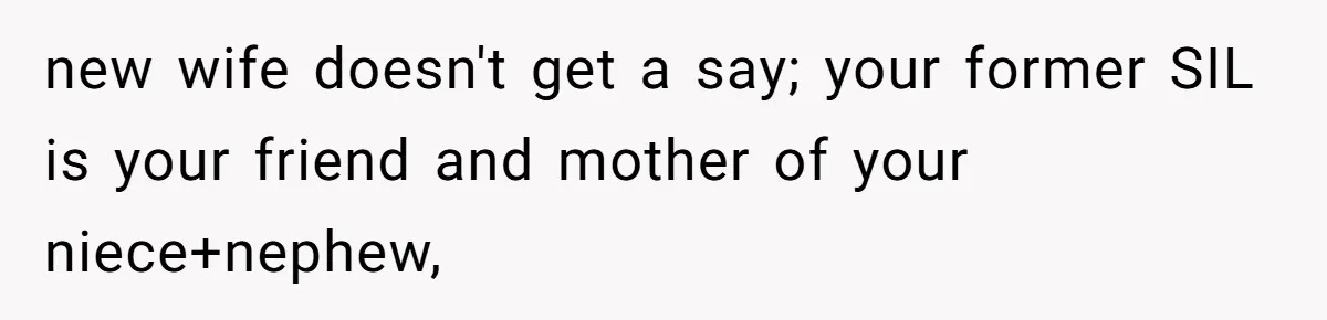 She Stayed Close to Her Brother’s Ex for the Kids, Now His New Wife Wants Her to Choose Sides new wife doesn't get a say; your former SIL is your friend and mother of your niece+nephew,