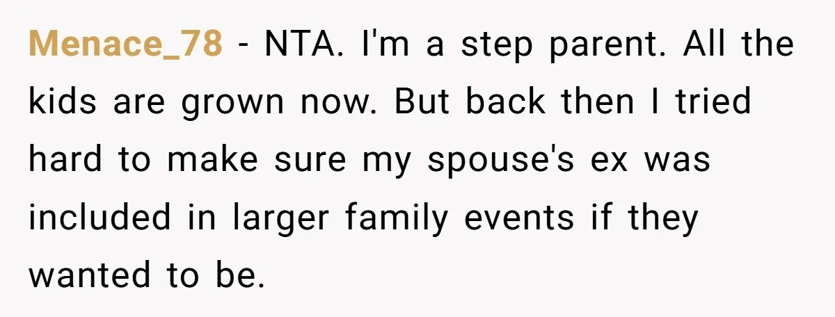 She Stayed Close to Her Brother’s Ex for the Kids, Now His New Wife Wants Her to Choose Sides Menace_78 − NTA. I'm a step parent. All the kids are grown now. But back then I tried hard to make sure my spouse's ex was included in larger family...