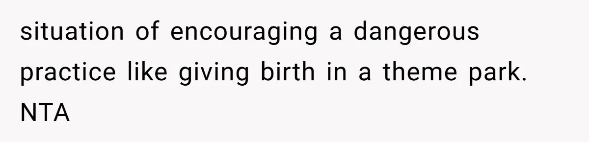 Sister Labeled "Horrible Aunt" For Debunking The Disneyland Lifetime Pass Conspiracy situation of encouraging a dangerous practice like giving birth in a theme park. NTA
