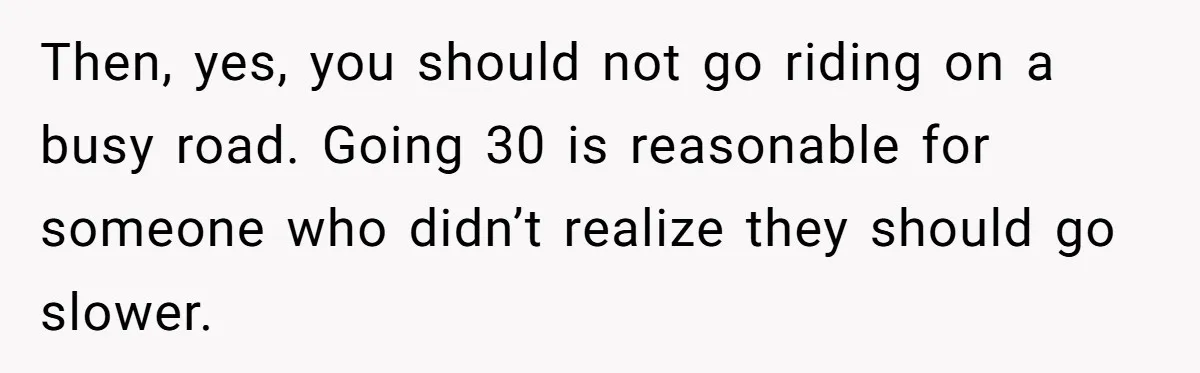 Woman Tried To Be Considerate Of A Horse Rider, But After Getting Yelled At, She Responds Sharply Then, yes, you should not go riding on a busy road. Going 30 is reasonable for someone who didn’t realize they should go slower.