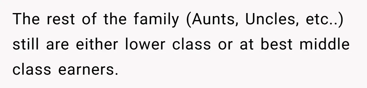 He Bought His Twins Cars for Their 18th Birthday, Then His Family Demanded the Money Instead The rest of the family (Aunts, Uncles, etc..) still are either lower class or at best middle class earners.